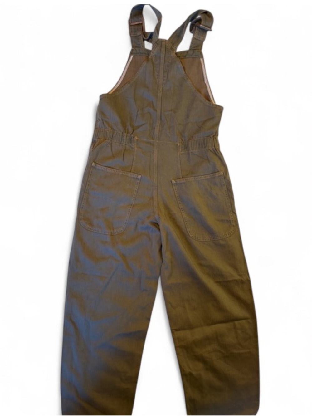 Free People Olive Herringbone Utility Overalls Gold Buckle WideLeg Boho Jumpsuit - Picture 4 of 4